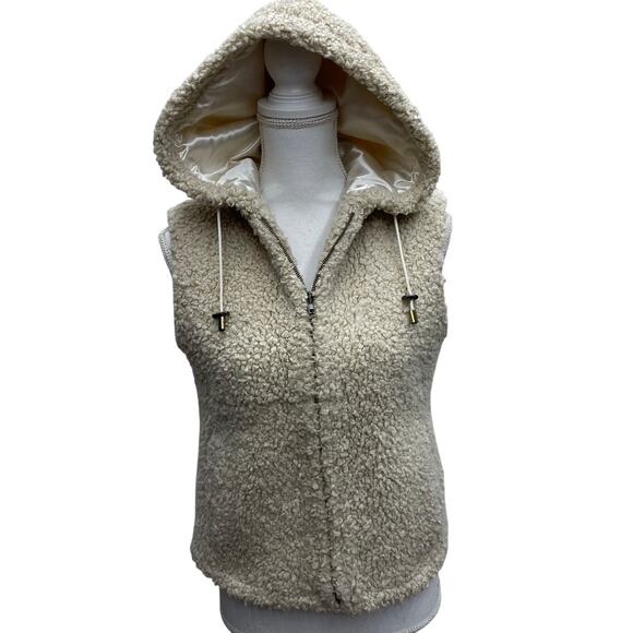 Montanaco Beige Sherpa Hoodie Vest Size Small - Picture 1 of 8